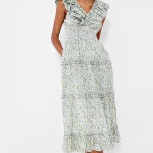 Tuckernuck Hyacinth House Ditzy Floral Midi Dress with Ruffle Sleeve